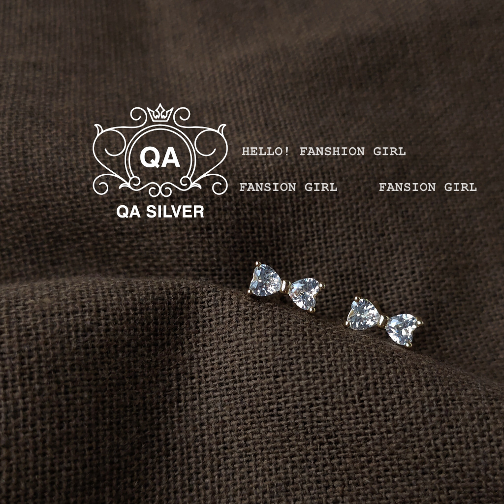Khuyên tai bạc 925 nơ đá chốt bi vặn bông nam nữ tối giản S925 BOW QA SILVER Earrings EA230801