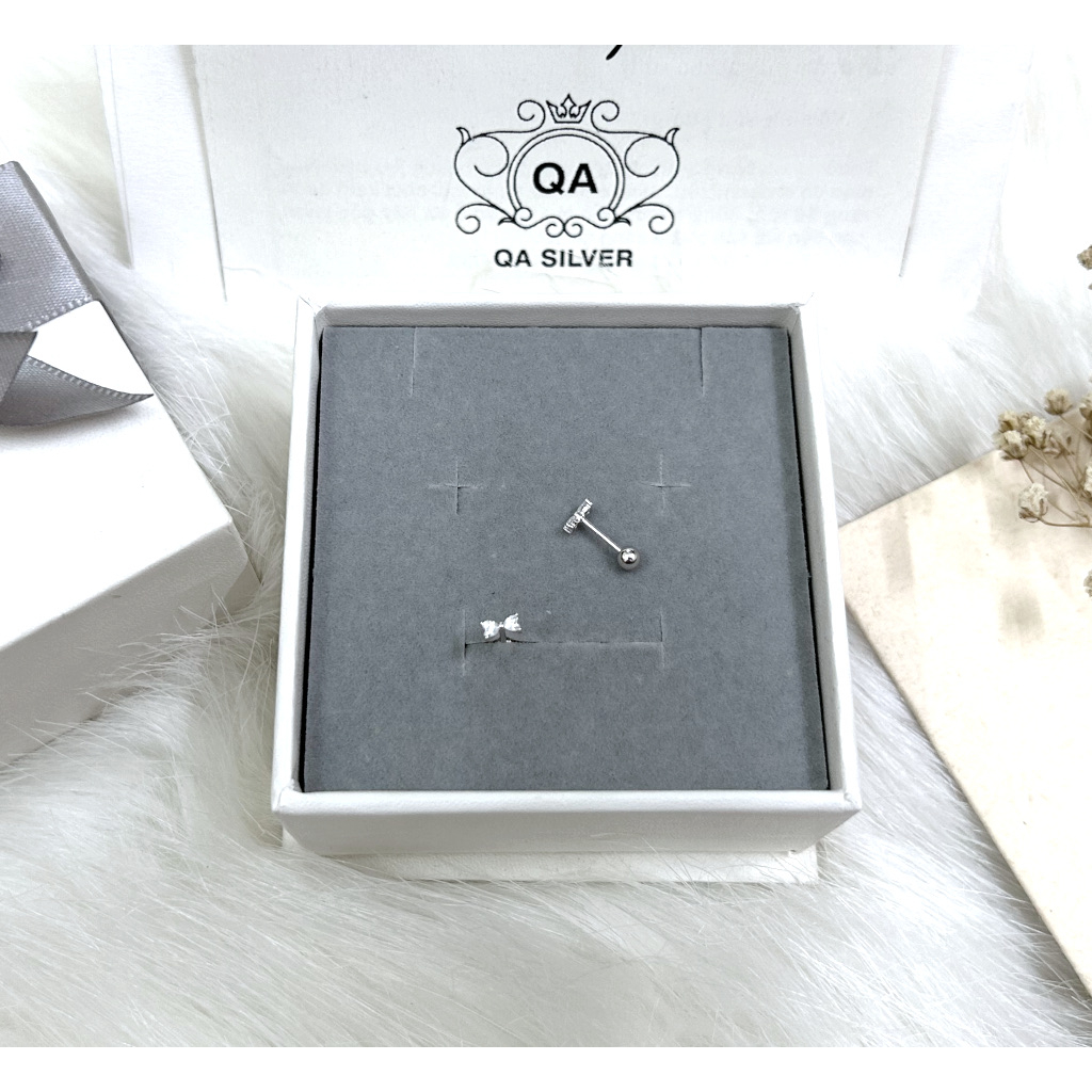 Khuyên tai bạc 925 nơ đá chốt bi vặn bông nam nữ tối giản S925 BOW QA SILVER Earrings EA230801