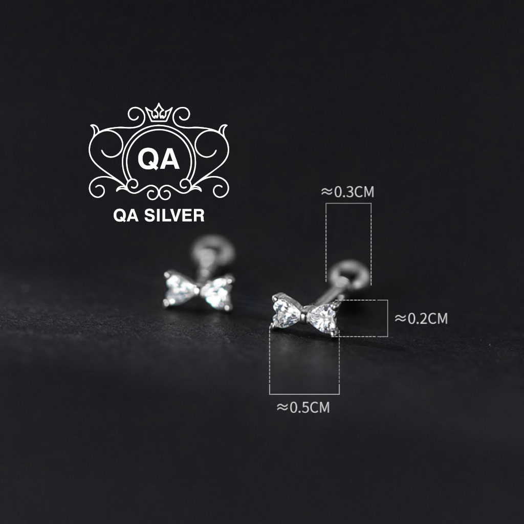 Khuyên tai bạc 925 nơ đá chốt bi vặn bông nam nữ tối giản S925 BOW QA SILVER Earrings EA230801