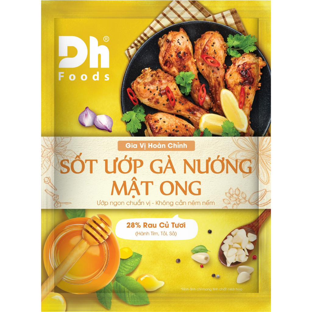Sốt ướp gà nướng mật ong Dh Foods gia vị hoàn chỉnh nêm sẵn thành phần tự nhiên ướp các món gà, thịt, sườn gói 65gr