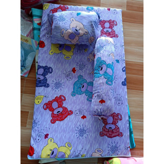 bộ nệm gối bé đến trường,bộ nệm gối bé đi học vải thun nệm massage cao cấp mẫu gấu sọc tím