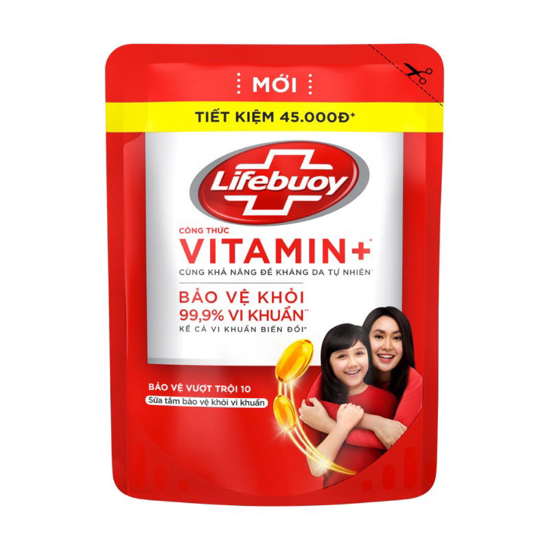 Sữa tắm Lifebuoy Chăm sóc da / bảo vệ vượt trội công thức Vitamin+ túi 800g