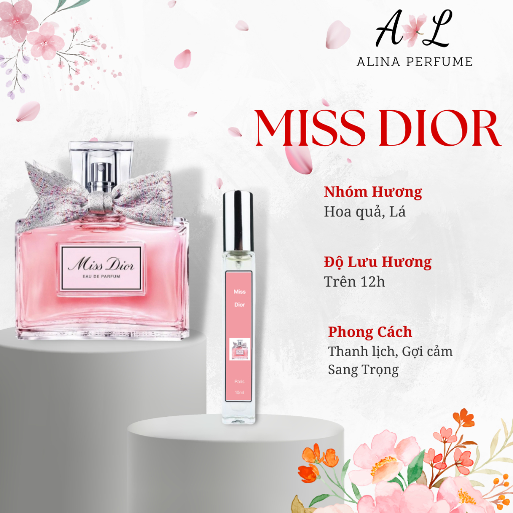 Nước Hoa Chiết Nữ Alina Perfume Miss Dior Chính Hãng 10ml Thơm Lâu Thanh Lịch, Gợi Cảm, Sang Trọng