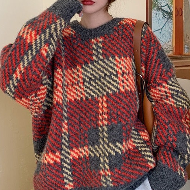Áo len cổ tròn dày dặn màu sắc retro Hadu shop