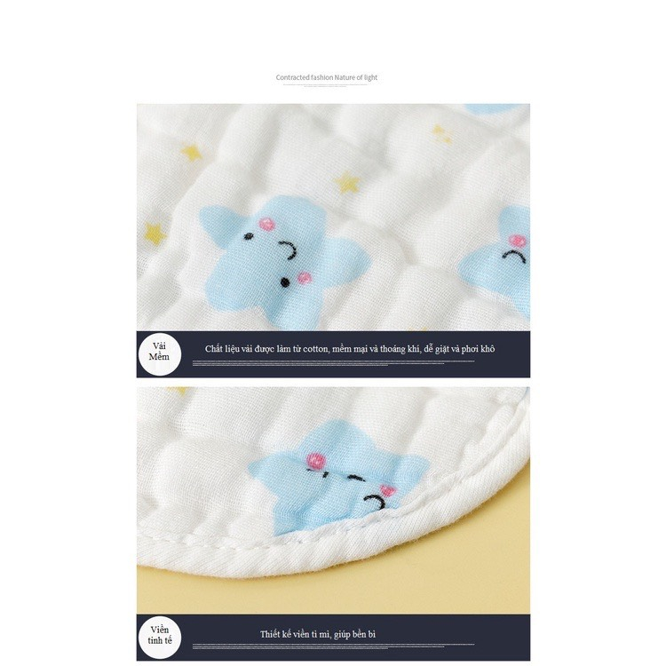 Yếm xô chữ U cho bé vuông 8 lớp cúc bấm 2 mặt màu trắng dày dặn, thoáng khí siêu thấm hút size 20 x 25 cm