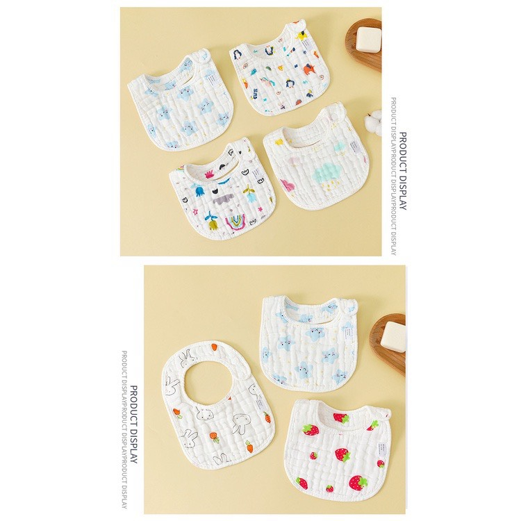 Yếm xô chữ U cho bé vuông 8 lớp cúc bấm 2 mặt màu trắng dày dặn, thoáng khí siêu thấm hút size 20 x 25 cm