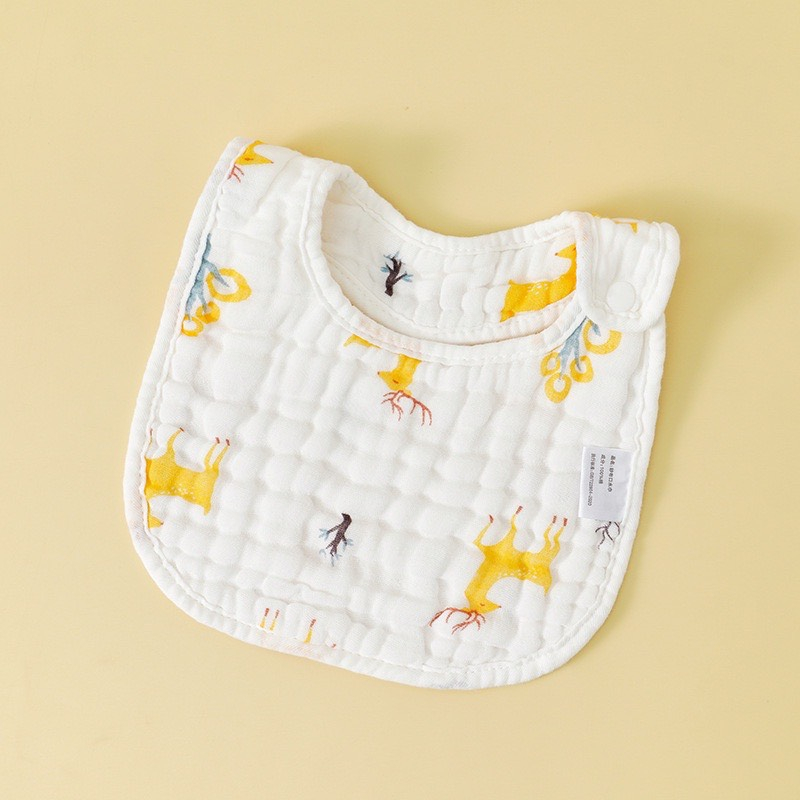 Yếm xô chữ U cho bé vuông 8 lớp cúc bấm 2 mặt màu trắng dày dặn, thoáng khí siêu thấm hút size 20 x 25 cm