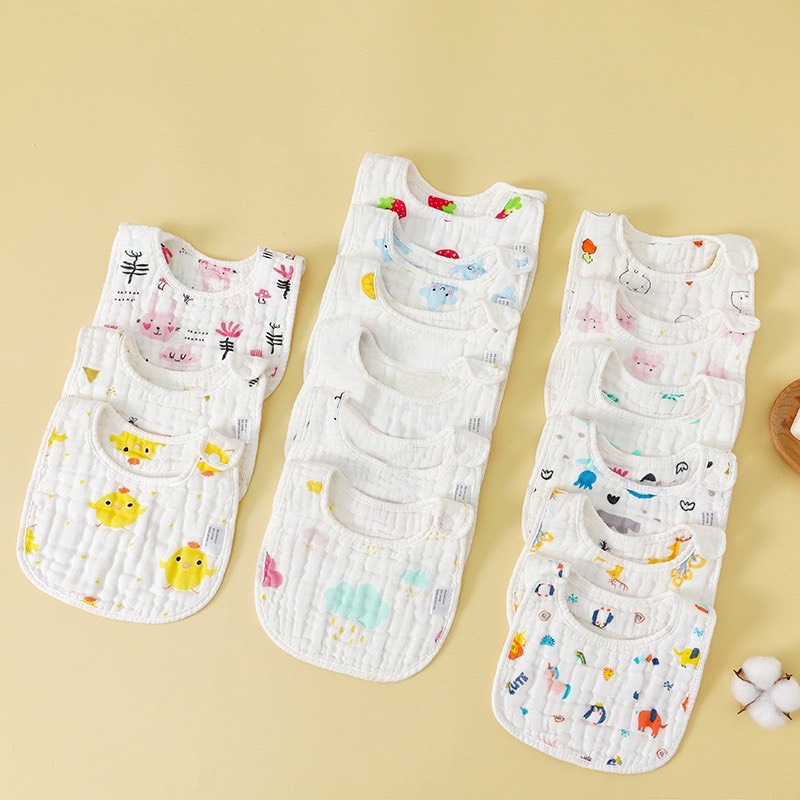 Yếm xô chữ U cho bé vuông 8 lớp cúc bấm 2 mặt màu trắng dày dặn, thoáng khí siêu thấm hút size 20 x 25 cm