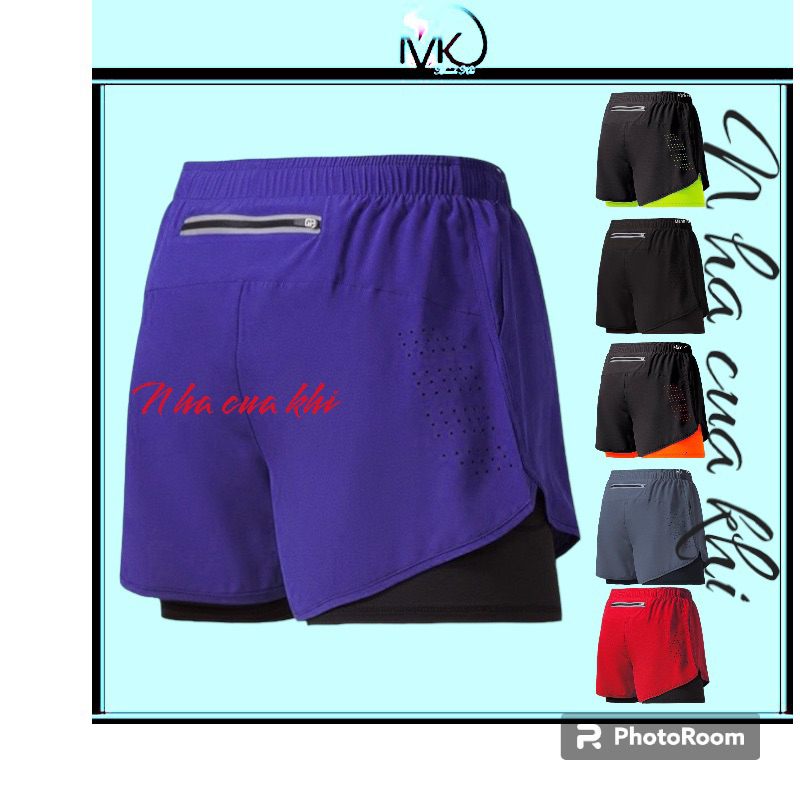 Quần chạy bộ Nam 2 lớp, quần SHORT tập gym thể thao thoáng khi, có túi khóa sau đựng điện thoại