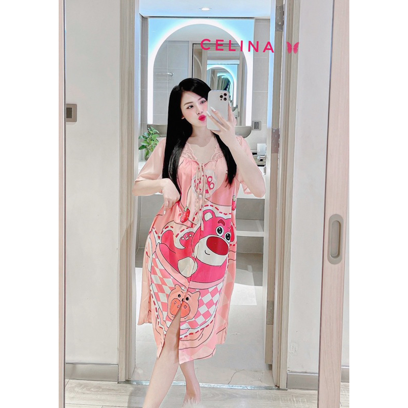 Đầm ren phối voan thắt nơ mặc nhà-size 45kg-60kg