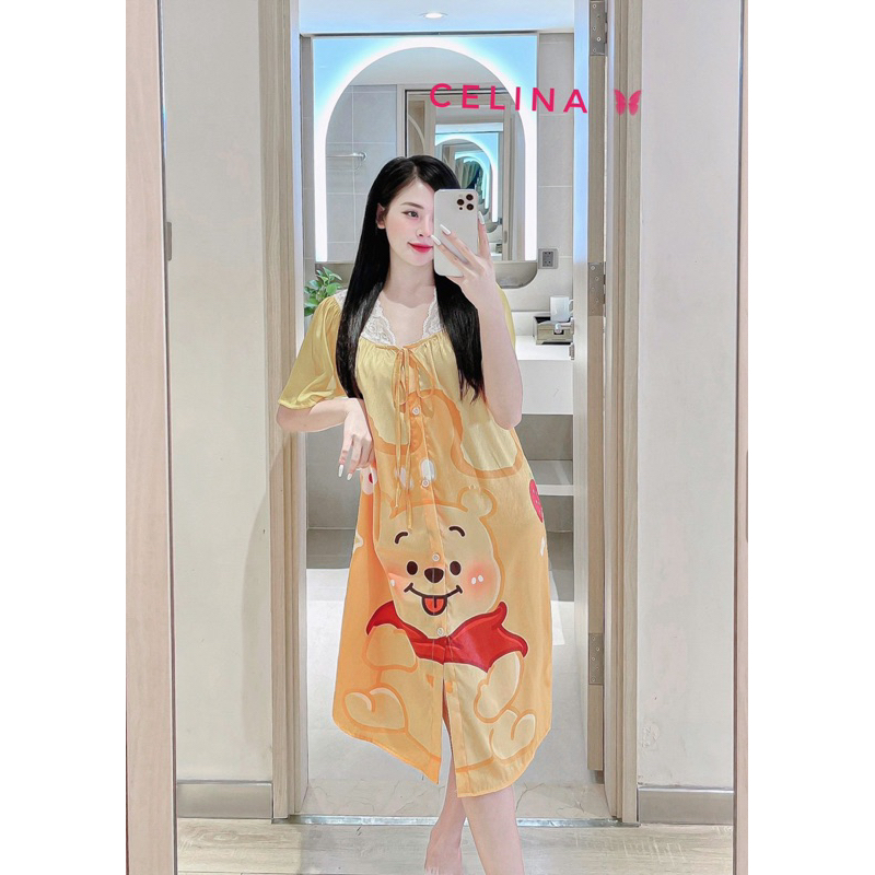 Đầm ren phối voan thắt nơ mặc nhà-size 45kg-60kg