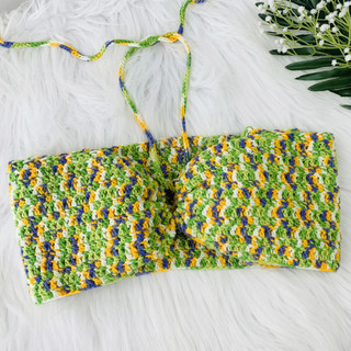 ÁO COLORFULL LEN MÓC - Áo len móc thắt dây ngực - áo đi biển mùa hè