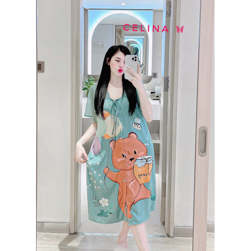 Đầm ren phối voan thắt nơ mặc nhà-size 45kg-60kg