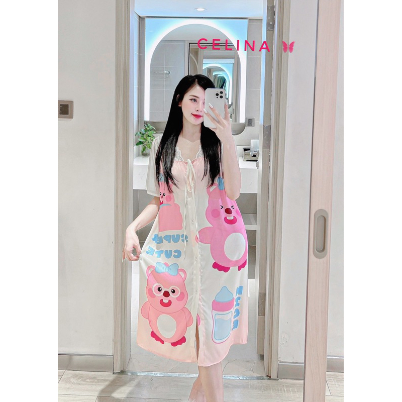 Đầm ren phối voan thắt nơ mặc nhà-size 45kg-60kg