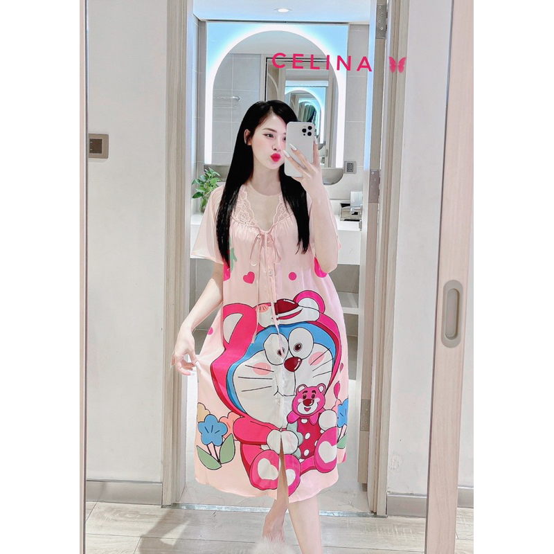 Đầm ren phối voan thắt nơ mặc nhà-size 45kg-60kg