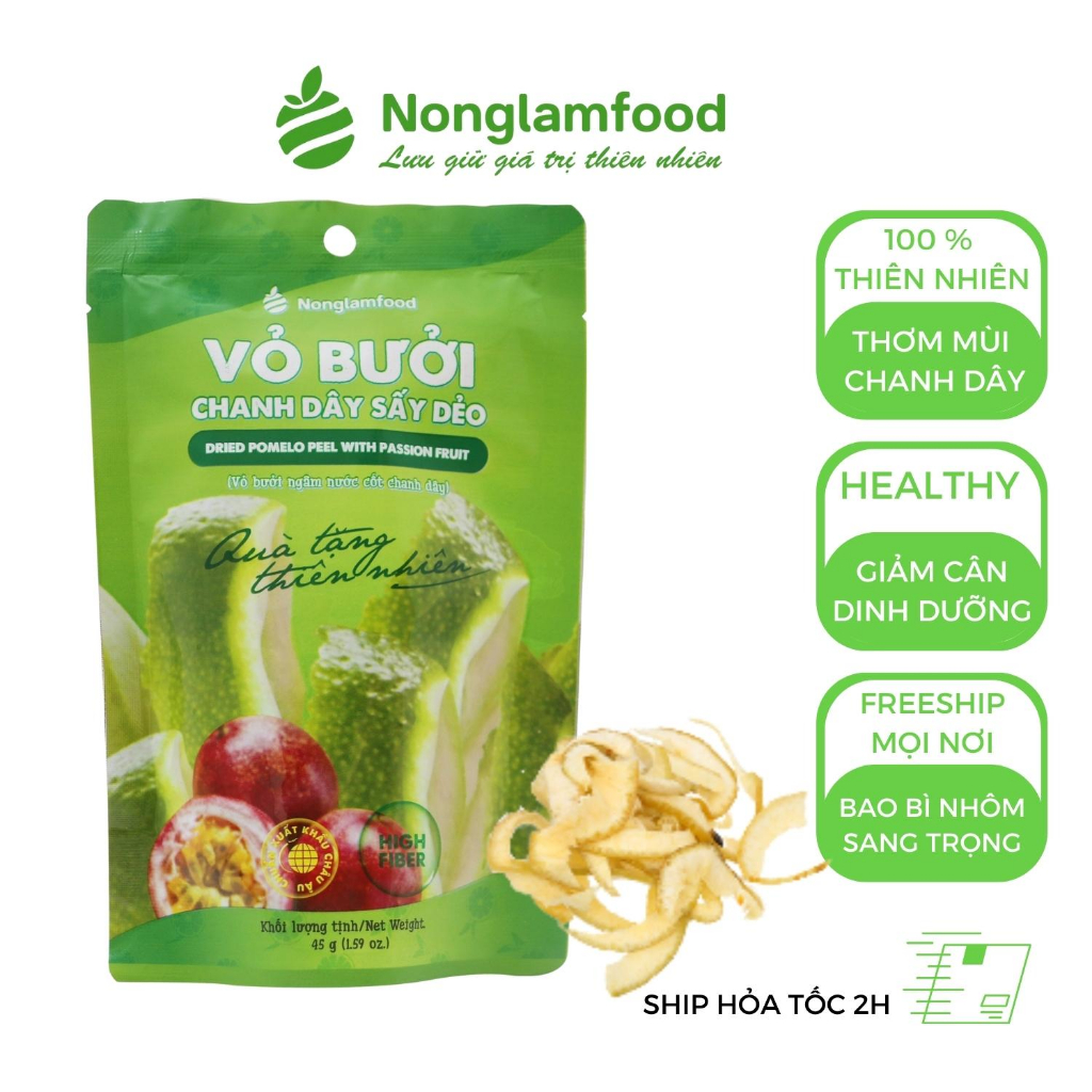 Hoa quả sấy dẻo vỏ bưởi chanh dây Nông Lâm Food 45g ăn vặt ít đường giảm cân healthy