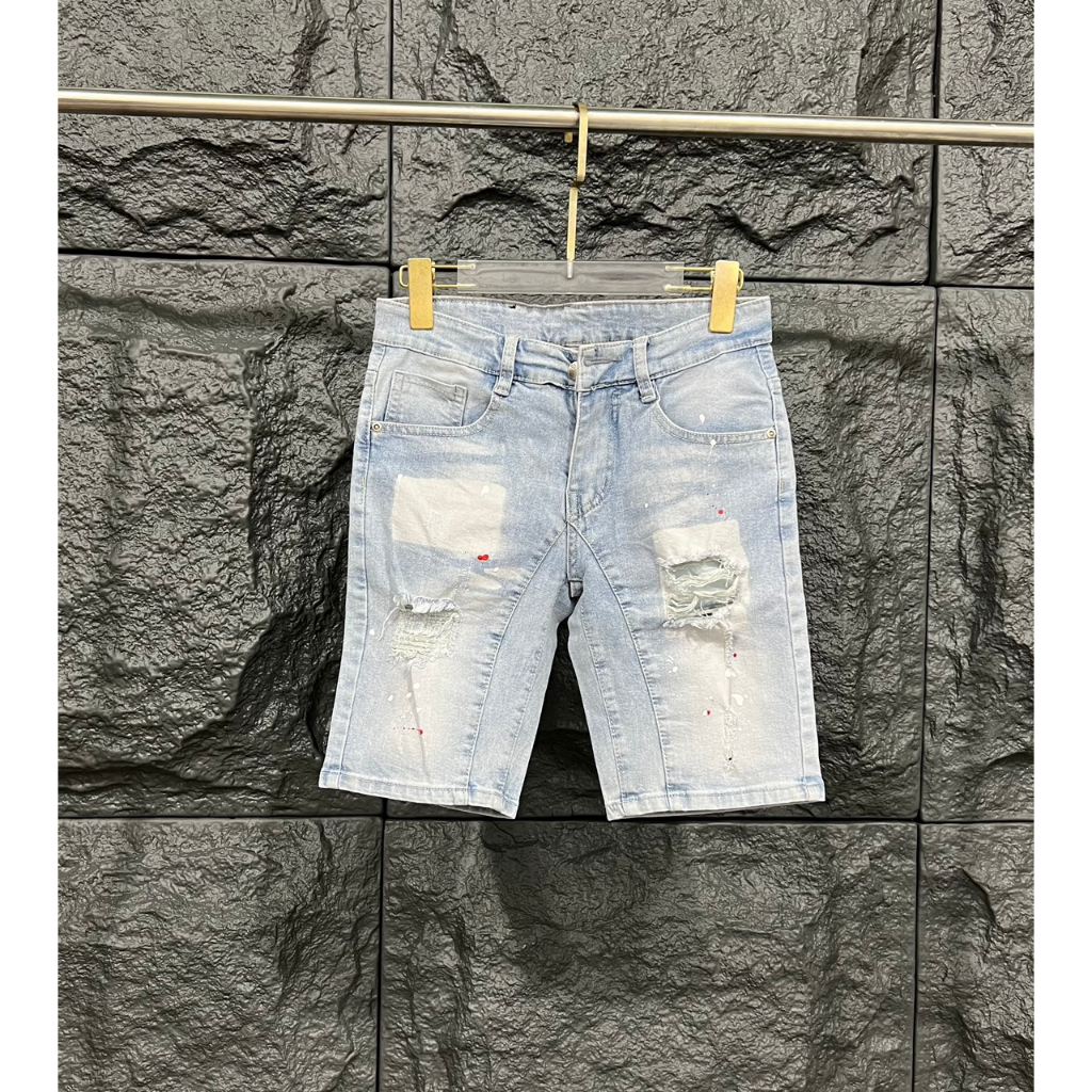 Quần short jean nam màu xanh,mẫu rách gối,thiết kế 2 đáy phong cách thời trang trẻ trung