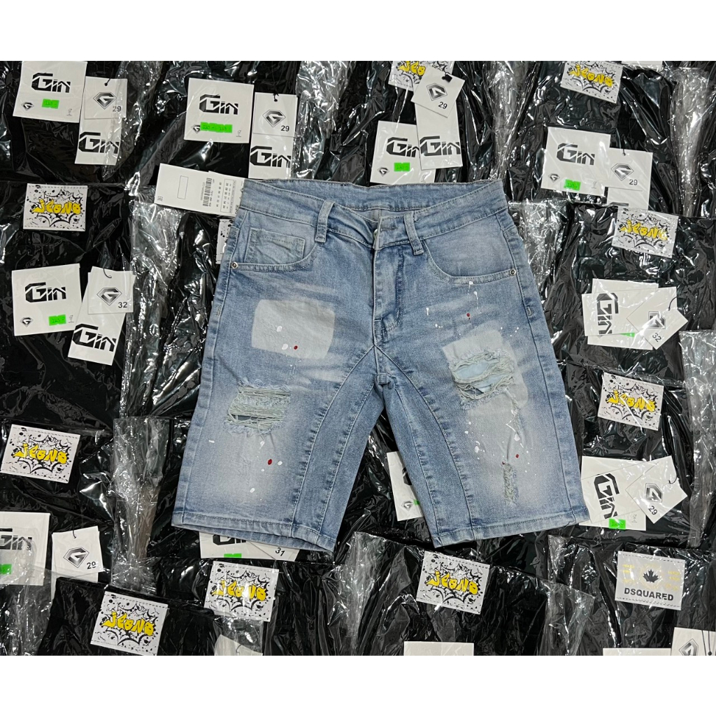 Quần short jean nam màu xanh,mẫu rách gối,thiết kế 2 đáy phong cách thời trang trẻ trung