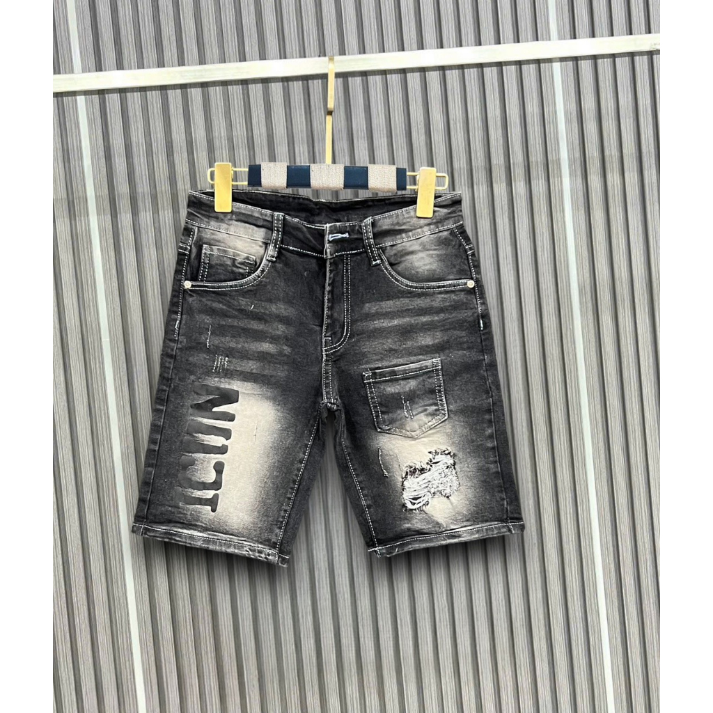 Quần short jean nam màu xanh,mẫu rách gối,thiết kế 2 đáy phong cách thời trang trẻ trung