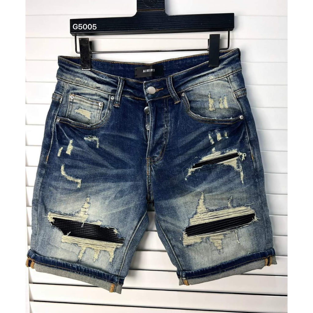 Quần short jean nam màu xanh,mẫu rách gối,thiết kế 2 đáy phong cách thời trang trẻ trung