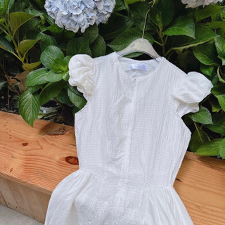 Maxi trắng tay phồng dây kéo