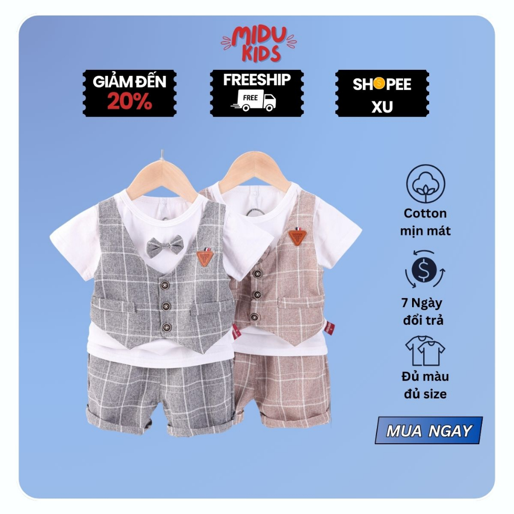 Bộ Sưu Tập Set Công Tử Quần Áo Trẻ Em Bé Trai Có Nơ, Cà Vạt Cao Cấp MiDuKid