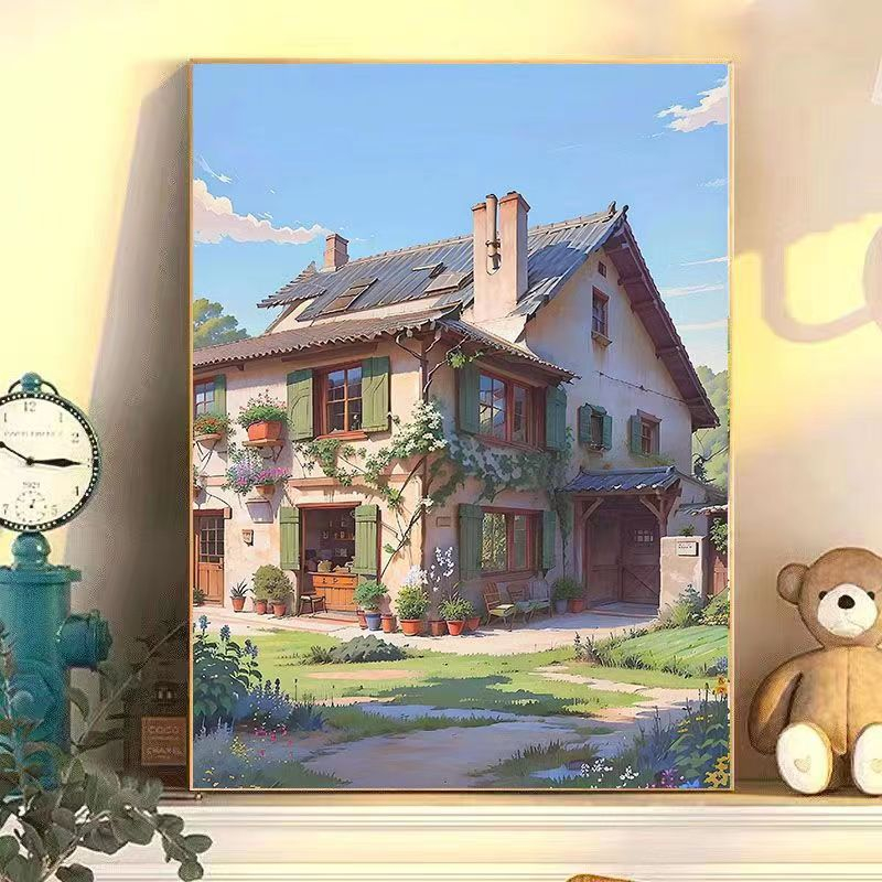 Tranh sơn dầu số hóa tự tô DIY 30x40cm Làng quê yên bình