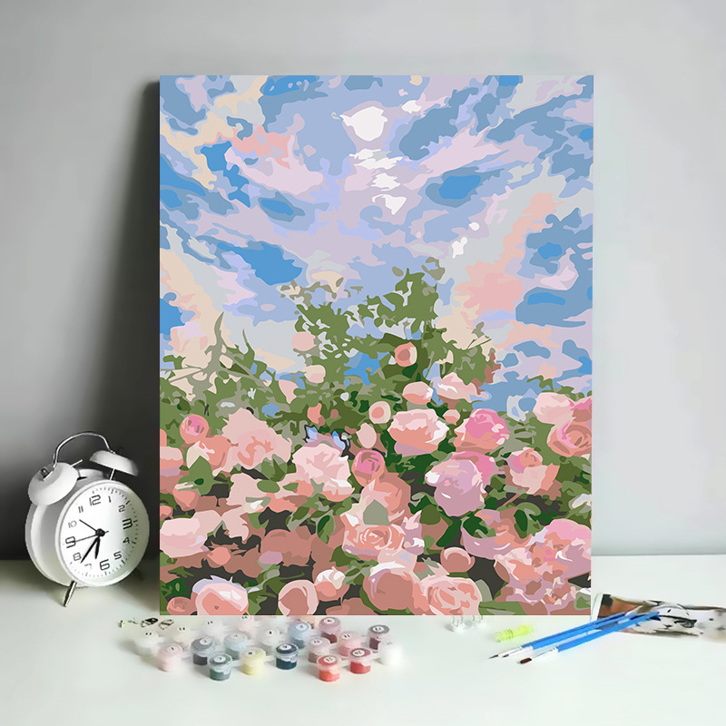 Tranh Sơn Dầu Số Hóa Hình Hoa Size 30x40cm Đã Căng Khung