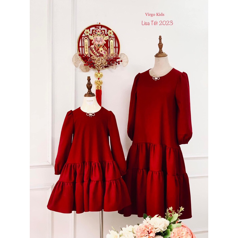 Váy suông  bèo phối tay dài, váy thu đông đuôi cá