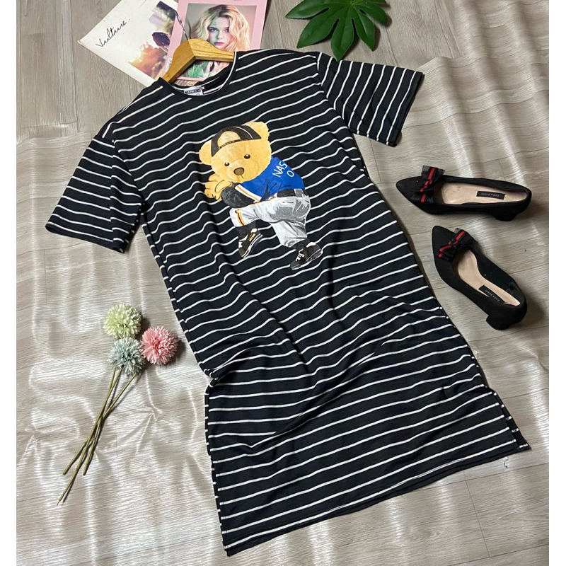 🌹ĐẦM THUN SUÔNG KẺ SỌC NGANG HÌNH GẤU ( 9021 )