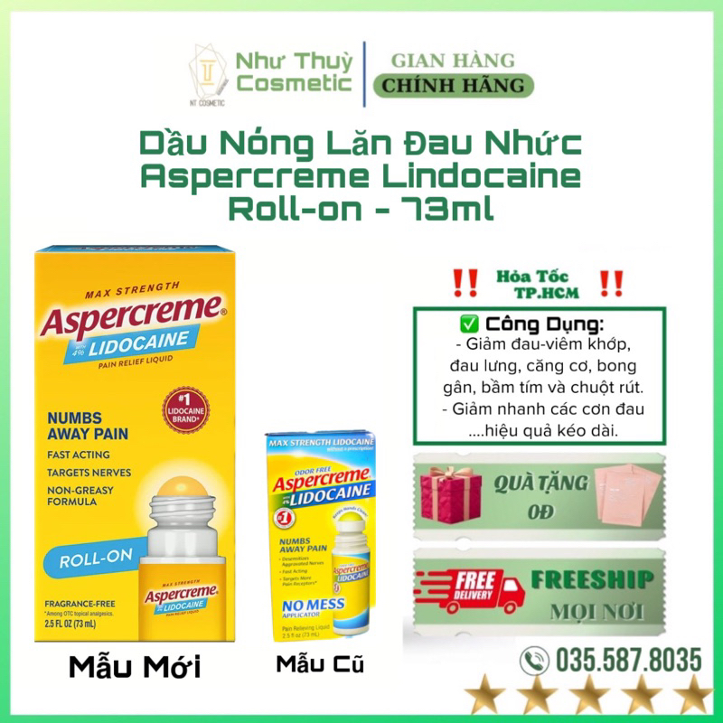 MẪU MỚI 10.2024 Lăn đau nhức aspercreme lindocaine 73ml