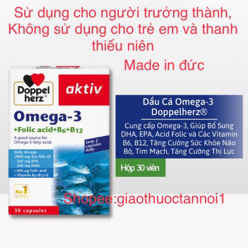 Omega3 + Folic Acid + B6 + B12 Aktiv Dopper herz (Đức)(dùng cho ngừơi từ 10 tuổi trở lên...)