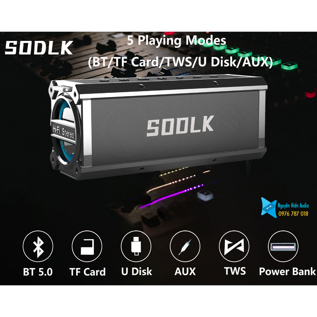 Loa SODLK T200plus bluetooth 5.0 siêu trầm 120W, karaoke chuyên nghiệp, đèn RGB