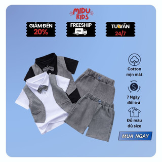 Set Công Tử Quần Áo Trẻ Em CHo Bé Trai Cao Cấp Phong Cách Cơ Trưởng Hàn Quốc Có Nơ Lịch Lãm Nhà MiDu Kid 