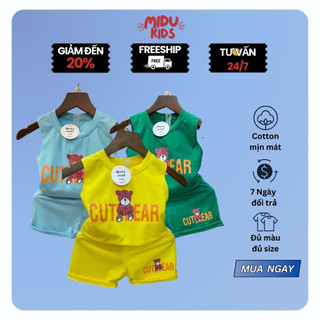 Set Gấu Cut Bear 3 Lỗ Quần Áo Trẻ Em Cho Bé Trai Form Rộng Chất Thun Cotton Sát Nách MiDu Kid