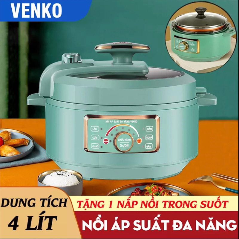 Nồi Áp Suất Đa Năng VenKo 4 lít👉Nấu cơm⚡️Hầm⚡️Nấu⚡️Chiên⚡️Xào