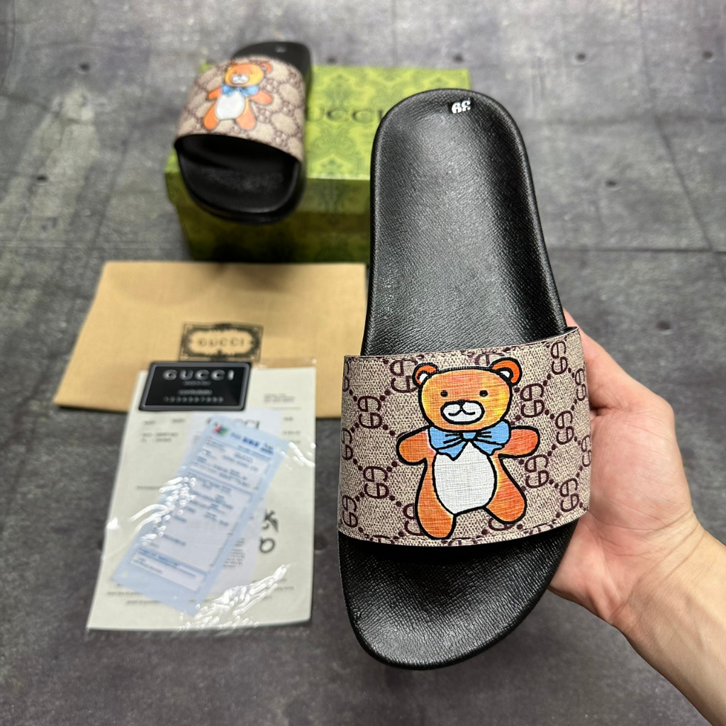 Dép Lê Gucci  dép da nam quai ngang gấu mixa fullboxx hộp cực đẹp