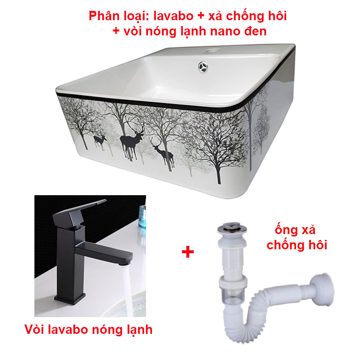 Lavabo Sứ vuông hươu TREO TƯỜNG AR-612 men nano trắng sáng bóng