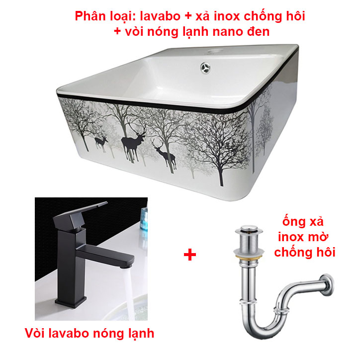 Lavabo Sứ vuông hươu TREO TƯỜNG AR-612 men nano trắng sáng bóng