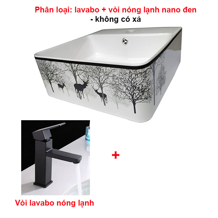 Lavabo Sứ vuông hươu TREO TƯỜNG AR-612 men nano trắng sáng bóng