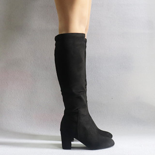 [ SIZE 39] Giày boot nữ ống cao ngang gối da lộn ĐƠN GIẢN, gót vuông 7cm hiện đại GCC5501