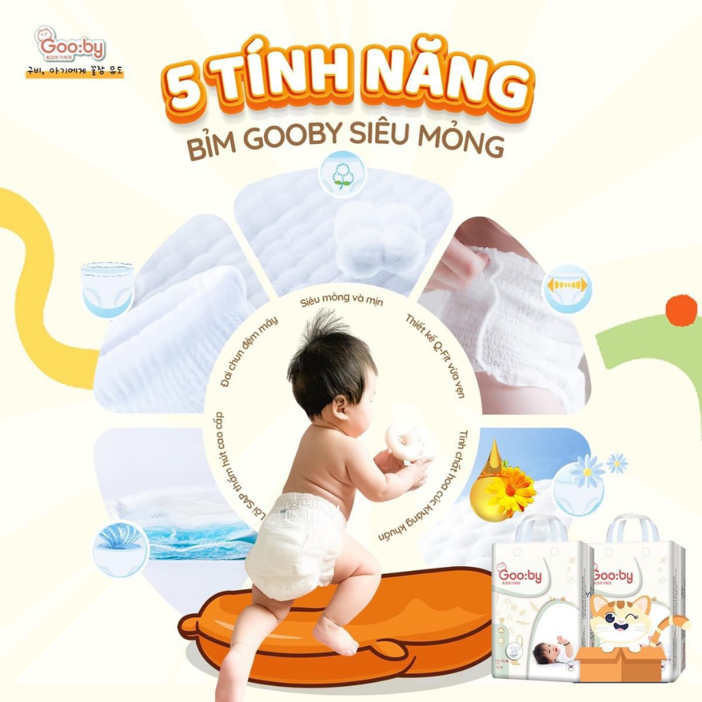 Tã/bỉm quần Gooby mềm mại, an toàn, siêu thấm hút size M/L/XL/XXL/3XL cho bé từ 6kg - 35kg
