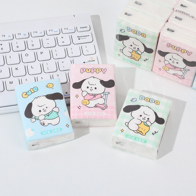Gói 8 Khăn Giấy Khô Cute Bỏ Túi Balo Tiện Lợi Hình Gấu Thỏ Cún