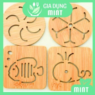 Đế lót ly hình gỗ dễ thương, tấm lót ly gỗ tre nhiều hình