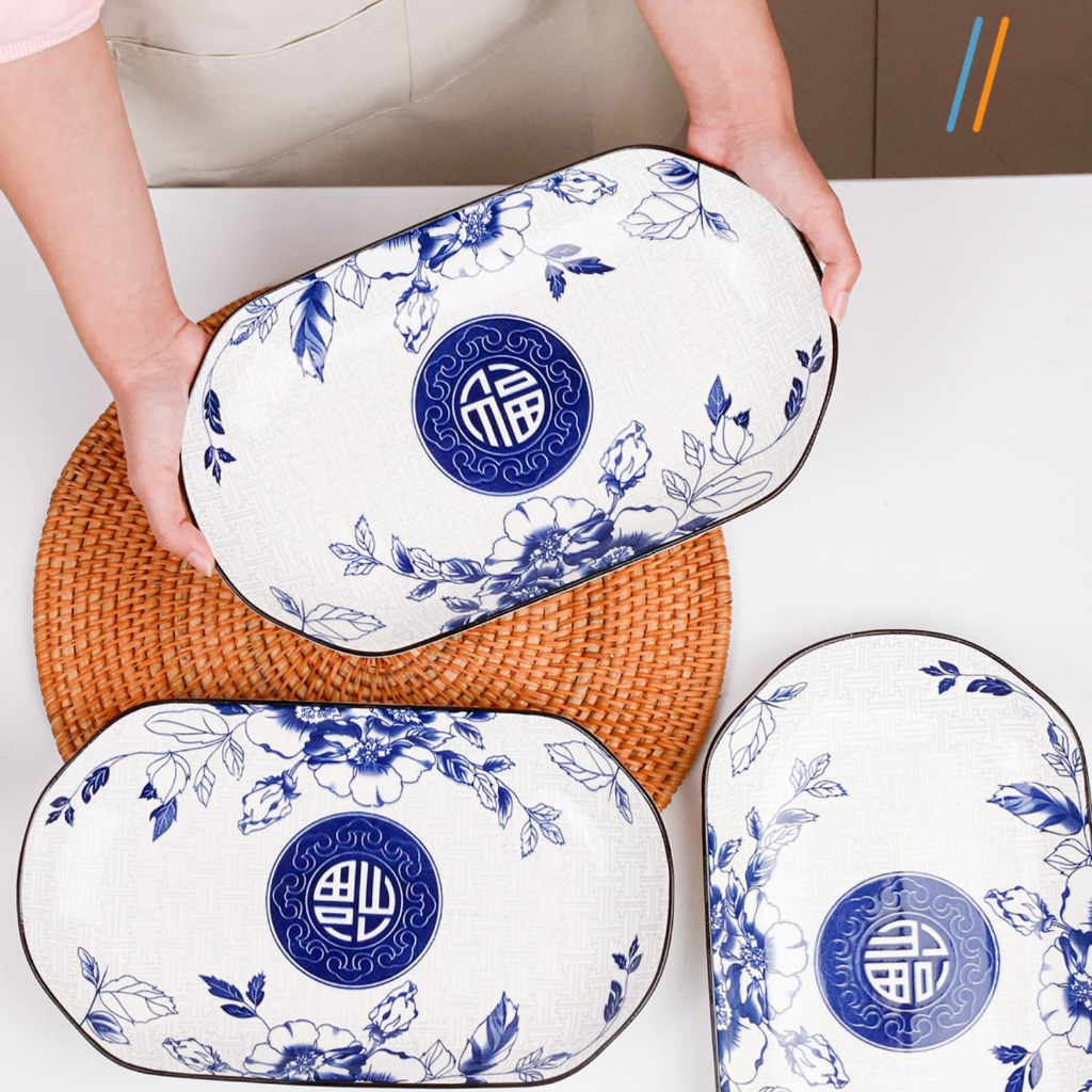 Đĩa Bầu Dục Hoạ Tiết Chữ Phúc Gốm Sứ Bát Tràng | Tinh Hoa Văn Hóa Truyền Thống