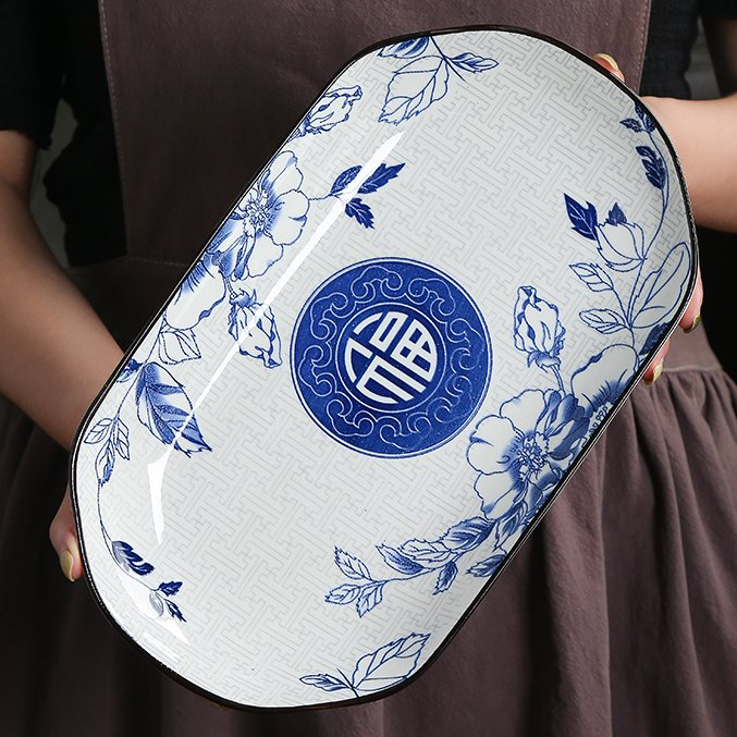 Đĩa Bầu Dục Hoạ Tiết Chữ Phúc Gốm Sứ Bát Tràng | Tinh Hoa Văn Hóa Truyền Thống