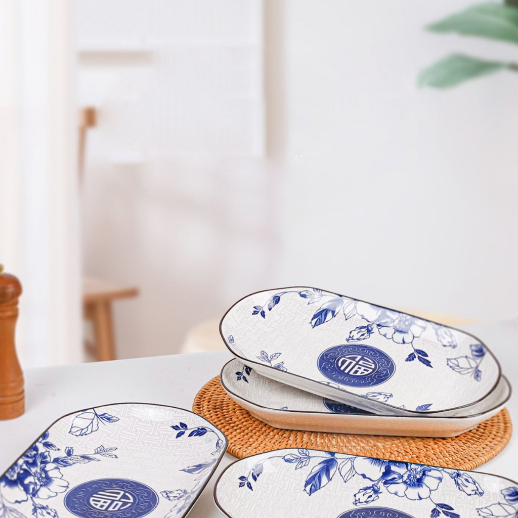 Đĩa Bầu Dục Hoạ Tiết Chữ Phúc Gốm Sứ Bát Tràng | Tinh Hoa Văn Hóa Truyền Thống