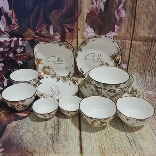 Bộ chén tô dĩa 18 món gốm sứ cotton cao cấp - sang trọng - bộ bàn tô chén dĩa sứ đẹp