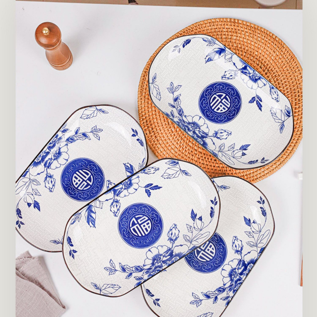 Đĩa Bầu Dục Hoạ Tiết Chữ Phúc Gốm Sứ Bát Tràng | Tinh Hoa Văn Hóa Truyền Thống