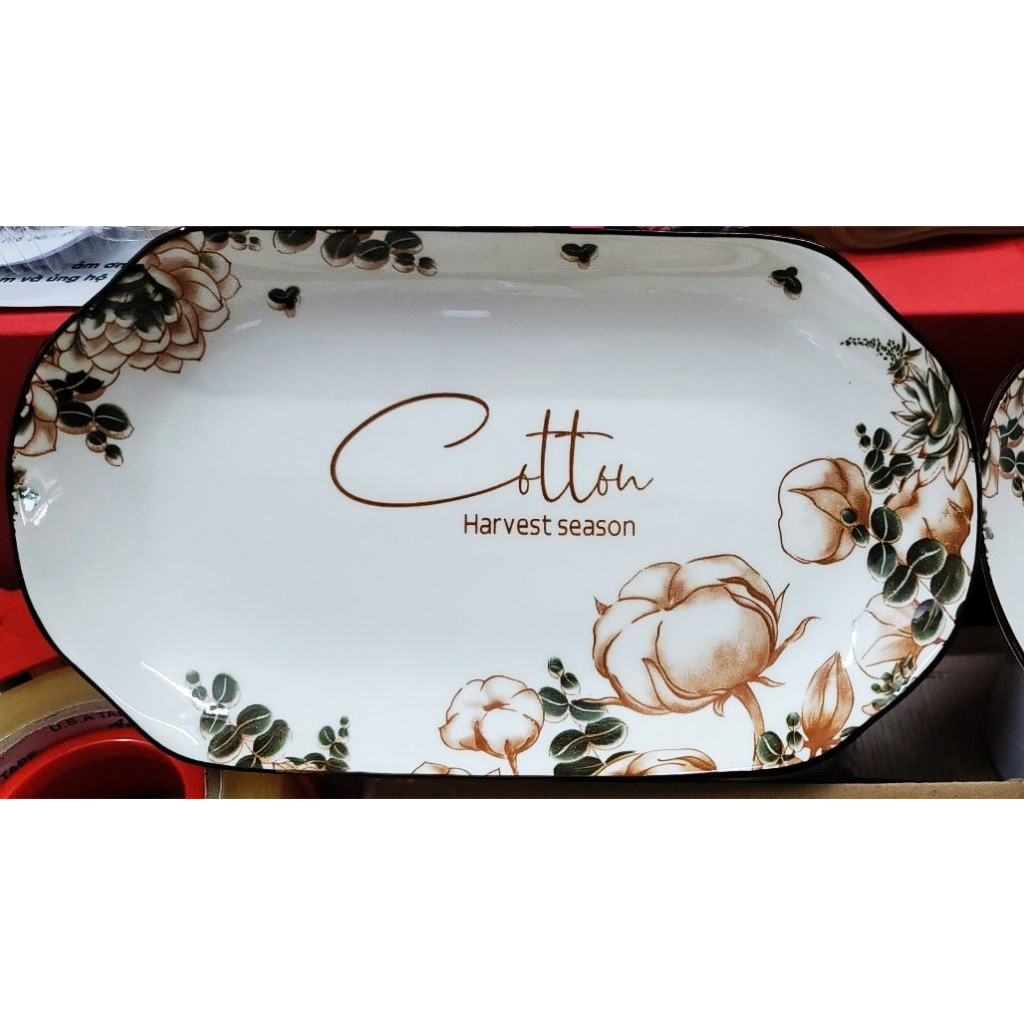 Đĩa bầu dục Bát Tràng hoạ tiết cotton | Sự thanh lịch và tinh tế trên bàn ăn